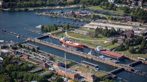 Kiel-Holtenau lock system aerial view